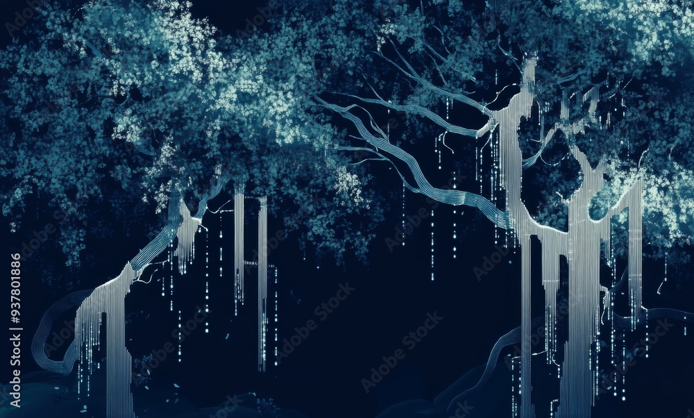 Poster digital data streams flow from one tree to another