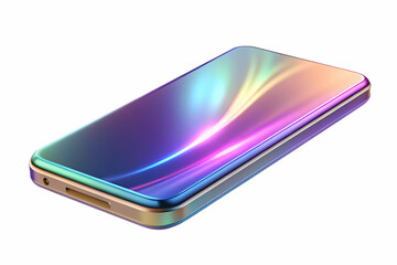 Glossy Holographic Camera on Reflective Surface Concept - A sleek camera with holographic elements, softly glowing in ambient light on reflective surface, isolated on white - Photo Stock Concept