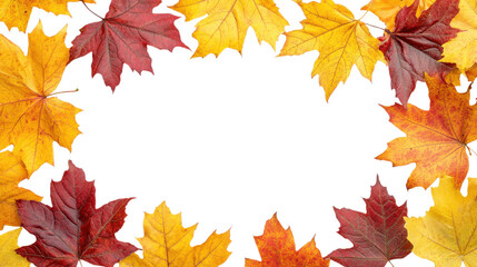 Fototapeta premium A vibrant frame of colorful autumn leaves, showcasing shades of red and yellow, perfect for seasonal designs and themes.