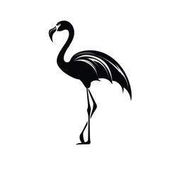 black silhouette of a flamingo isolated on white background