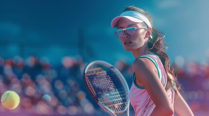 Beautiful young woman playing tennis on the court