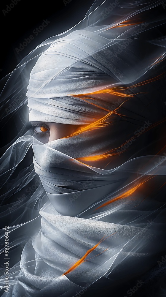 Poster mummy with toon shading exaggerated features first person view digital painting conceptually fitting