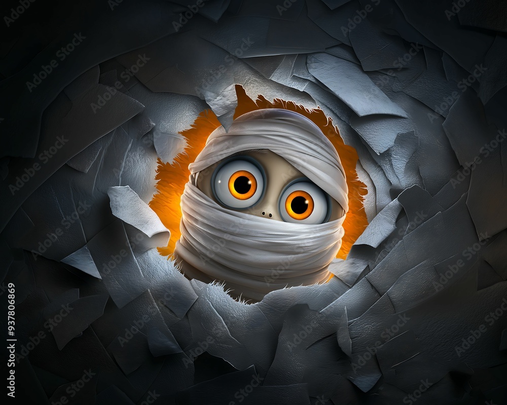 Poster mummy with toon shading and hd quality overhead view digital painting conceptually fitting backgroun