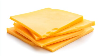 Stack of Sliced American Cheese - A stack of four American cheese slices, perfect for sandwiches, burgers, or as a snack. The bright yellow cheese is smooth and creamy, with a mild flavor.