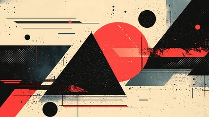 Abstract geometric art with red and black shapes, blending bold colors and clean lines in a visually dynamic and modern composition.