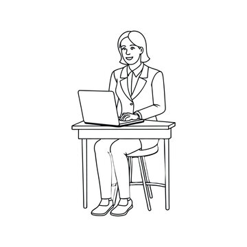 recommend clip art: Person working in office with laptop line art