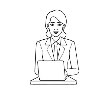 recommend clip art: Person working in office with laptop line art