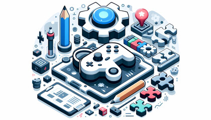 Isolated Educational Game Tools Vector Concept - Modern Vector Image of Joystick and Puzzle Piece for Online Education Projects