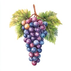 Fototapeta premium Grapes illustration flat design, front view, vineyard theme, watercolor, Triadic Color Scheme