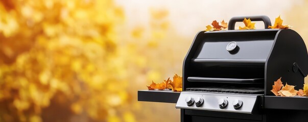 A barbecue grill set up with Labor Day decorations, ready for a cookout, highlighting worker camaraderie without people