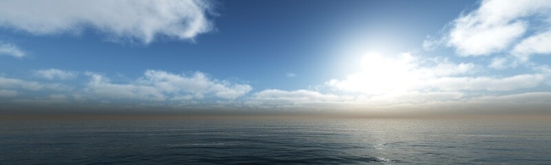 Panorama of sea sunset, ocean sunrise, seascape, 3d rendering
