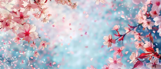 Fototapeta premium A beautiful image of pink flowers with white petals and blue sky background