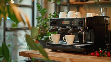 Fototapeta premium Explore the psychology of coffee addiction and the emotional connection people have with their coffee machines.
