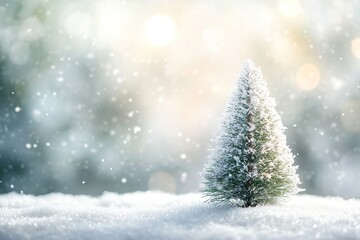 Obraz premium Empty white snow with blur Christmas tree with bokeh light background