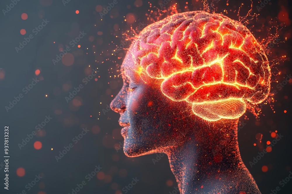 Poster a woman’s head surrounded by glowing neural networks symbolizing the brilliance of human cognition t