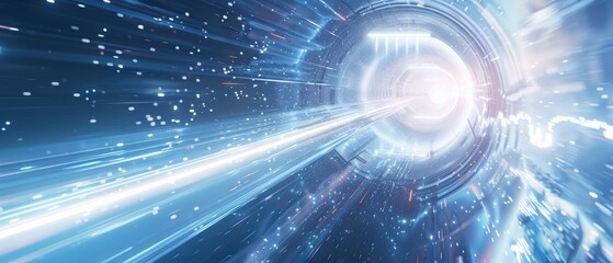 Obraz premium A blue and white image of a tunnel with a white light shining through it