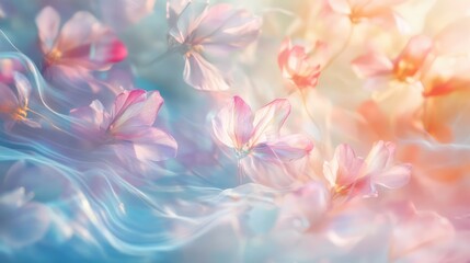 Gentle ethereal fragments with a mix of pastel colors and soft light, creating a serene and whimsical atmosphere.