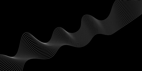 Abstract black background with whit line. Modern template abstract design flowing particles digital frequency track equalizer. abstract wave line for banner, wallpaper background with wave design