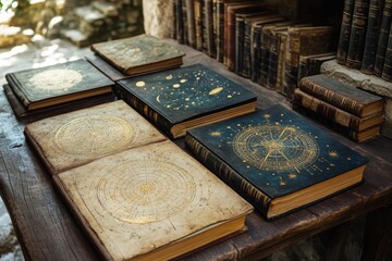 An astrologer designing a personalized astrology chart, with planets, constellations, and zodiac signs beautifully illustrated on parchment. Generative AI
