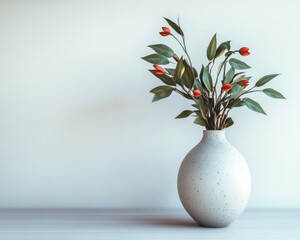 Stylish Minimalist Home Decor Featuring a Vase Overflowing with Fresh Flowers and Leaves, Designer Aesthetic, Graphic Resources, Wallpapers, Brochure, banner, Advertising, background