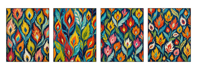 Set of 4 Botanical pattern for printing on wall decorations, covers. Artistic brush strokes.