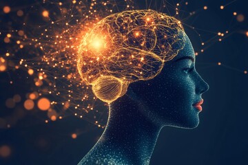 Obraz premium A young man with glowing particles in a dark space representing the limitless creativity mental energy and innovative potential of a mind in the midst of deep thought