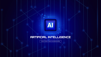 Digital technology banner. Artificial intelligence background. AI circuit board tech banner. Neural Network Concept, cyber nano information, abstract communication, innovation future, big data.
