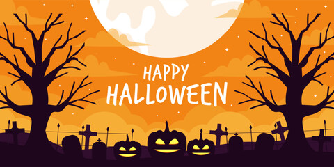 happy halloween horizontal banner illustration design