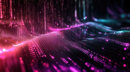 Fototapeta premium Abstract cyber pulse with shifting neon colors and glowing digital patterns, set against a sleek, dark canvas.