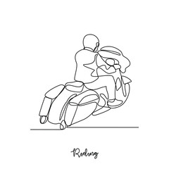 One continuous line drawing of the people Sunday morning riding vector illustration. Riding themes design with simple linear style vector concept design. Good for sports club or education design asset