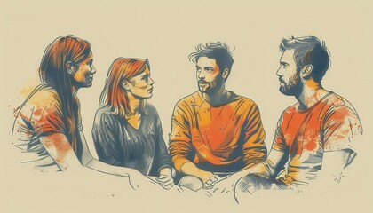 Support group session for anxiety, Vintage, Warm, Sketch, Highlighting empathy and support