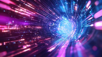 Obraz premium A vibrant cyber pulse with dynamic light trails and electronic waves, creating a cutting-edge digital look.