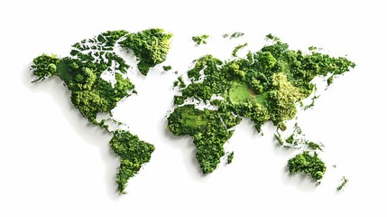 A green world map made of lush foliage, symbolizing nature, environment, and sustainability for eco-friendly projects.