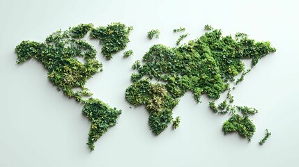 A vibrant world map crafted from lush greenery, symbolizing nature and environmental conservation.