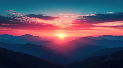 Obraz premium A stunning photograph of a sunrise over the mountains with a digital overlay of the year 2025 in modern fonts. The high-resolution image captures the vibrant colors of the sky and the sharp
