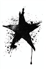 a black paint splatter in the shape of a star on white background