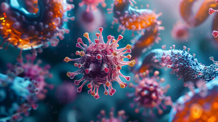 Fototapeta premium Close-up of a virus under a microscope, with irregular shape