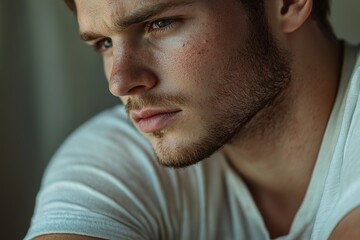 Obraz premium Young Man with Itchy Skin, Scratching Arm from Dermatitis, Eczema, or Bites