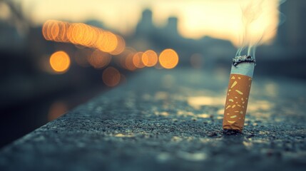 Urban Smoking: Single Cigarette Focus with Copy Space