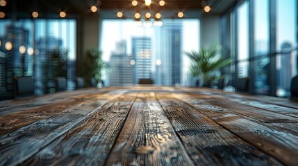 Blurred boardroom background with aged wooden floor