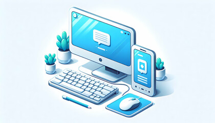 Modern Monitor and Keyboard Isolated Vector for Online Education Workstations - Educational and Digital Content Photo Stock Concept
