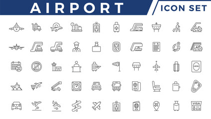 Airport icons set. Plane icon set. Airplane icon vector. Flight transport symbol illustration