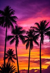 vibrant palm tree silhouettes colorful sunset skies stunning gradient hues purple, sky, orange, pink, evening, twilight, tropical, nature, landscape, scenery