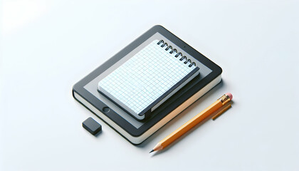 Minimalist Notebook and Pencil Isolated Vector for Online Education: Ideal Graphic for Educational Resources - Stock Photo Concept