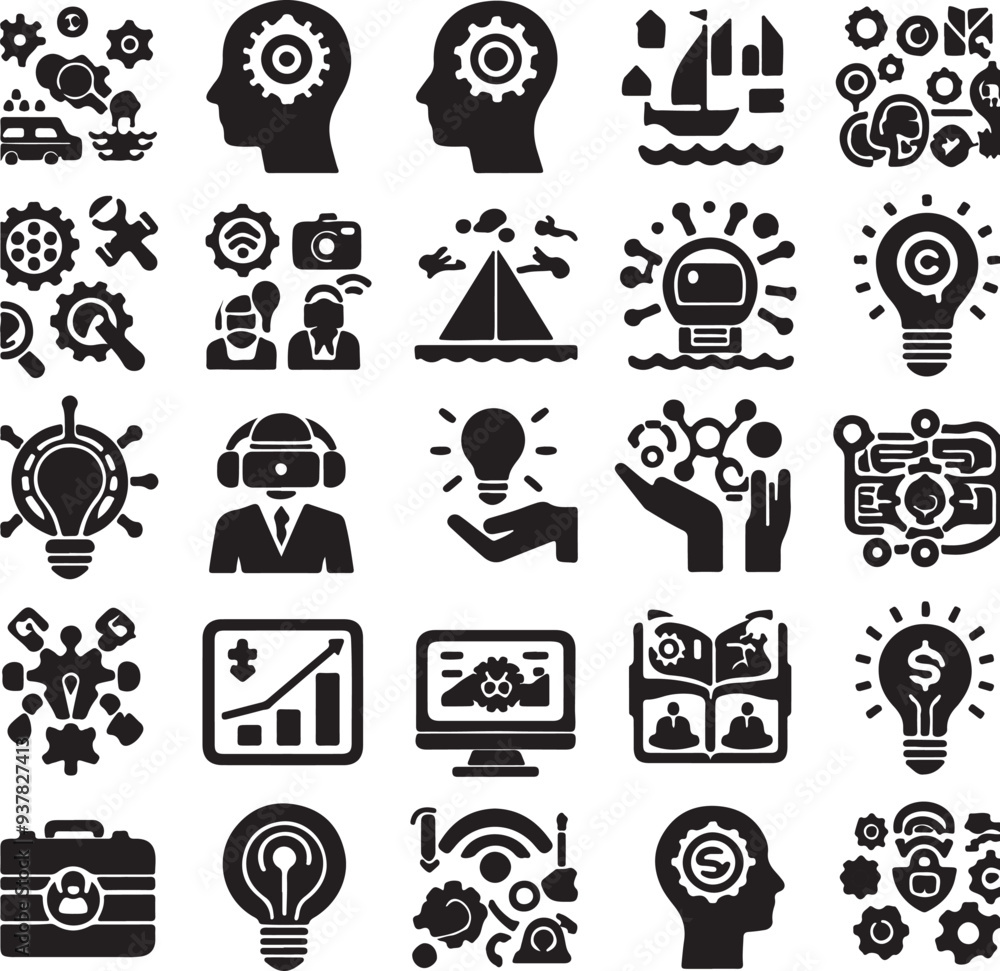 Poster all ai icons in one image vector style silhouette