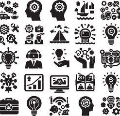 All ai icons in one image vector style silhouette