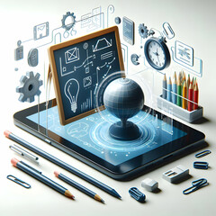 Fototapeta premium Tablet and Chalkboard Isolated Vector: Modern Integration of Traditional & Digital Learning on White Background - Educational Photo Stock Concept
