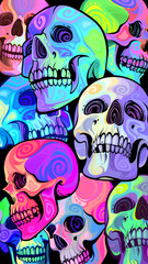 Background of bright colorful vector skulls