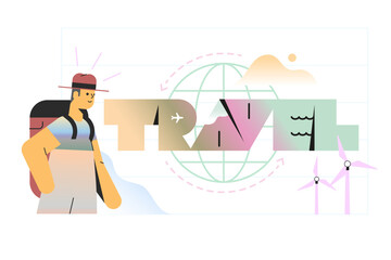 Travel lettering and tourist with backpack