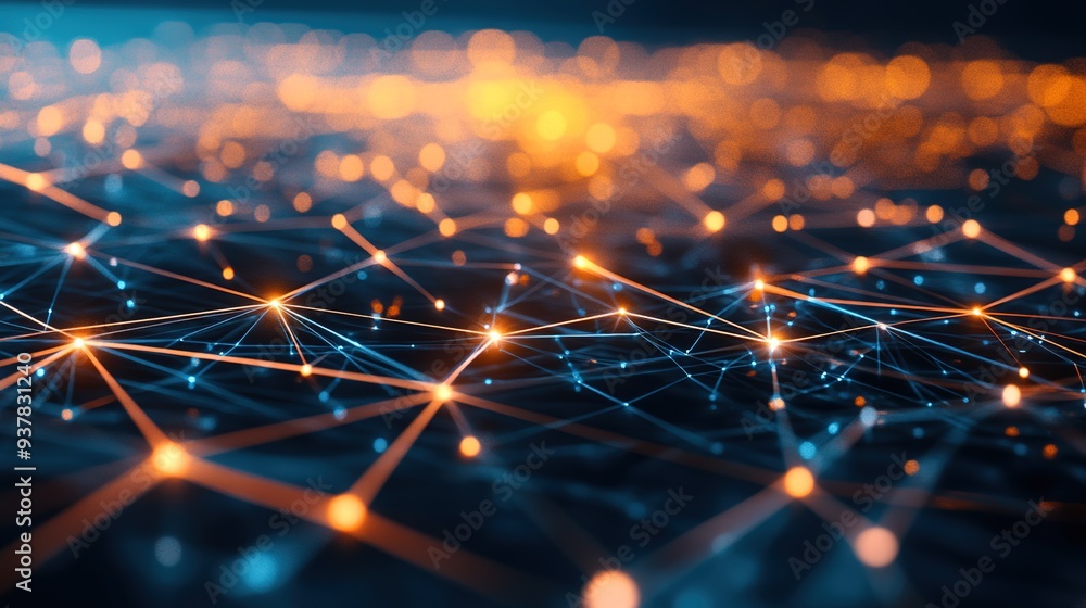 Poster abstract digital network concept with connecting lines and nodes, futuristic and professional, copy 